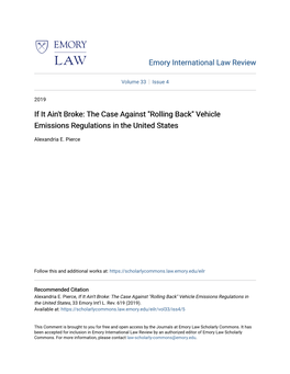 "Rolling Back" Vehicle Emissions Regulations in the United States
