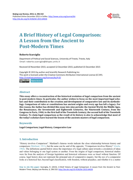 A Brief History of Legal Comparison: a Lesson from the Ancient to Post-Modern Times