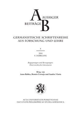 AUSSIGER BEITRÄGE Germanistische Schriftenreihe Aus Forschung Und Lehre