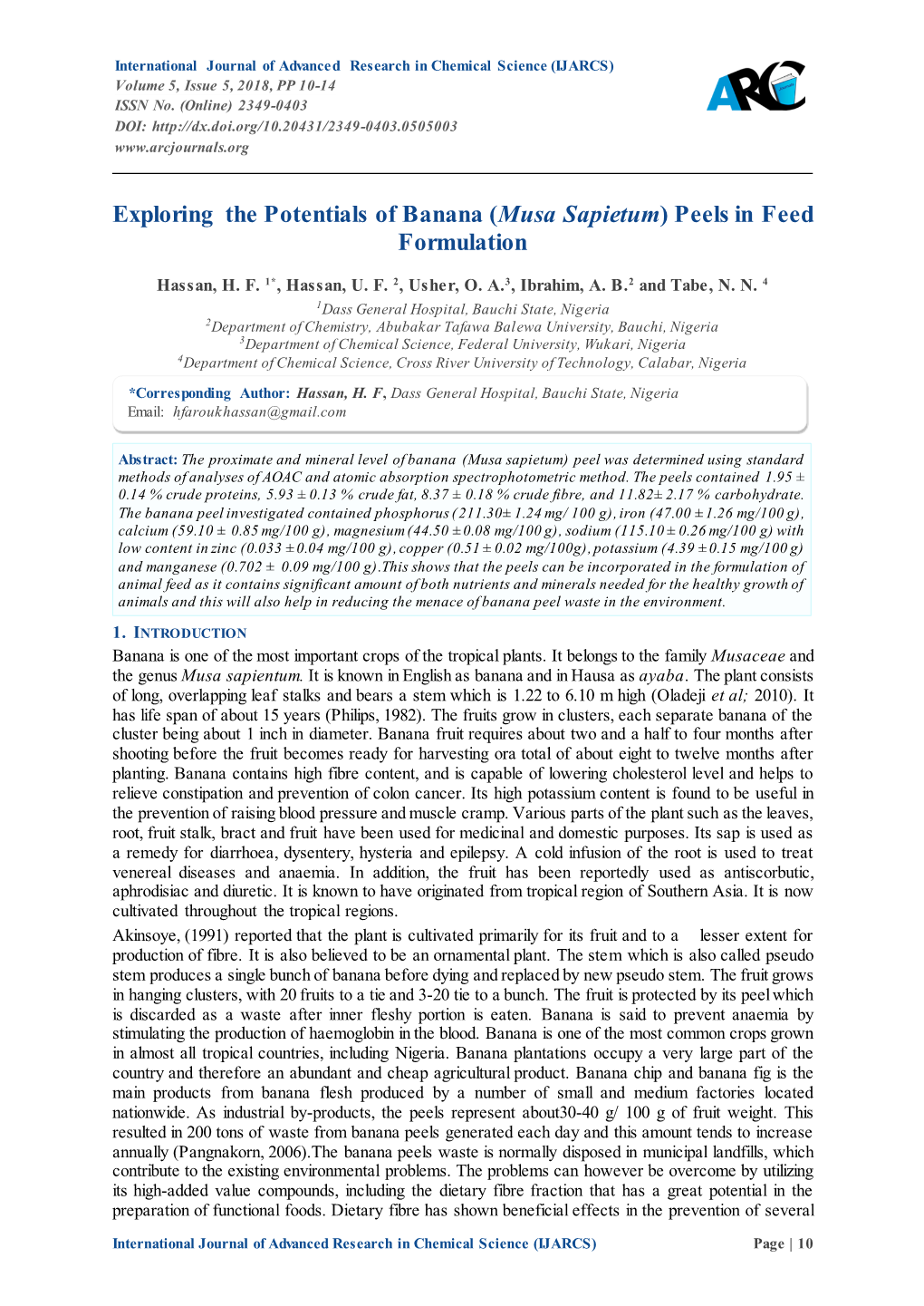 Exploring the Potentials of Banana (Musa Sapietum) Peels in Feed Formulation