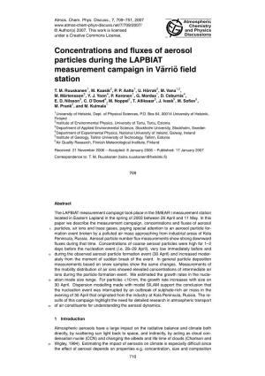 Concentrations and Fluxes of Aerosol Particles During the LAPBIAT