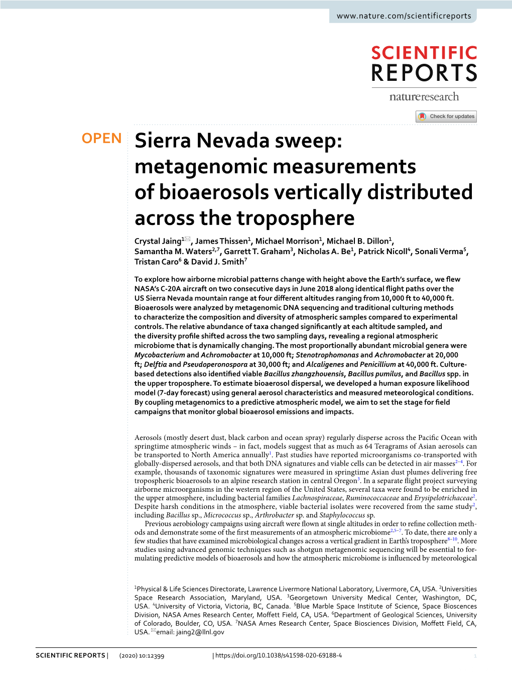 Sierra Nevada Sweep: Metagenomic Measurements of Bioaerosols Vertically Distributed Across the Troposphere