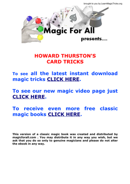 Howard Thurston's Card Tricks