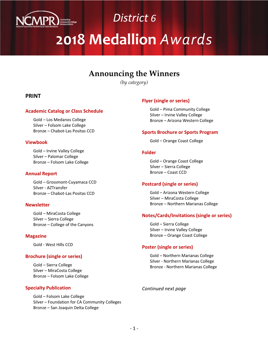 2018 Medallion Awards