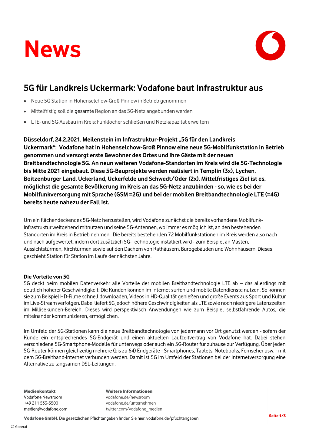 5G Für Landkreis Uckermark: Vodafone Baut Infrastruktur