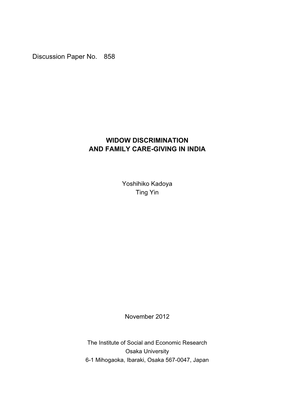 Widow Discrimination and Family Care-Giving in India