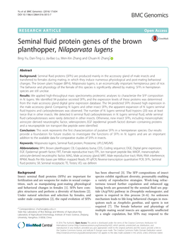 Seminal Fluid Protein Genes of the Brown Planthopper, Nilaparvata Lugens Bing Yu, Dan-Ting Li, Jia-Bao Lu, Wen-Xin Zhang and Chuan-Xi Zhang*