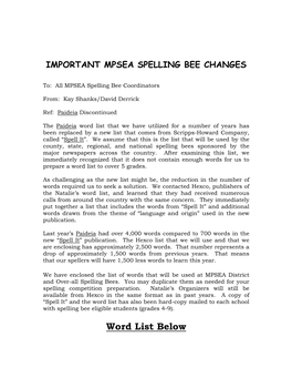 Important Mpsea Spelling Bee Changes
