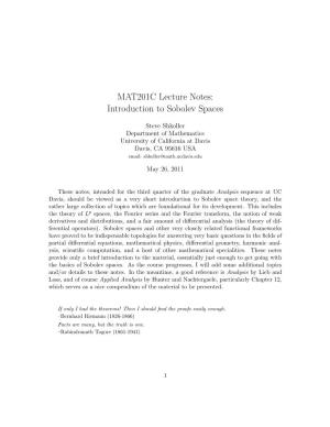 MAT201C Lecture Notes: Introduction to Sobolev Spaces