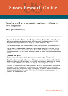 Everyday Health Security Practices As Disaster Resilience in Rural Bangladesh