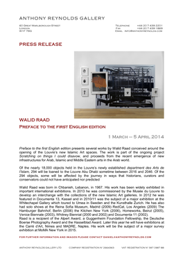 Anthony Reynolds Gallery Press Release Walid Raad