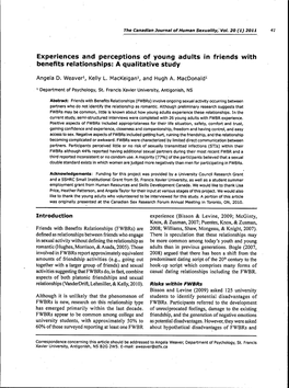 Experiences and Perceptions of Young Aduits in Friends with Benefits Reiationships: a Qualitative Study