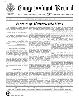 Congressional Record United States Th of America PROCEEDINGS and DEBATES of the 109 CONGRESS, SECOND SESSION