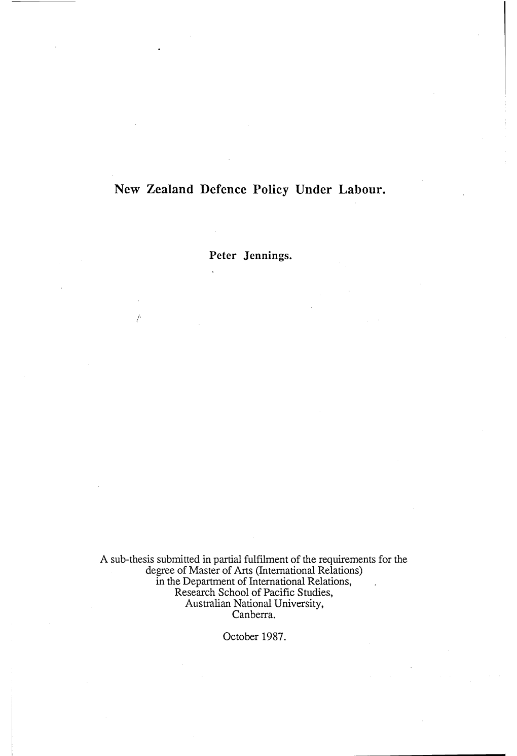 New Zealand Defence Policy Under Labour