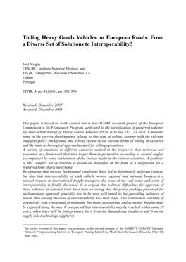 Tolling Heavy Goods Vehicles on European Roads. from a Diverse Set of Solutions to Interoperability?