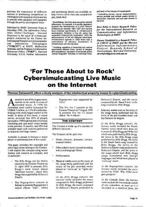 For Those About to Rock’ Cybersimulcasting Live Music on the Internet