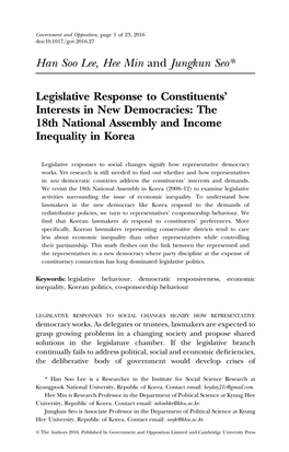 Han Soo Lee, Hee Min and Jungkun Seo* Legislative Response To
