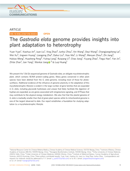 The Gastrodia Elata Genome Provides Insights Into Plant Adaptation to Heterotrophy