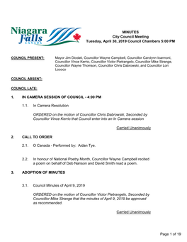 City Council Meeting Tuesday, April 30, 2019 Council Chambers 5:00 PM