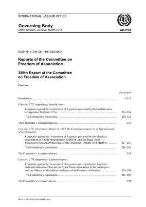 359Th Report of the Committee on Freedom of Association