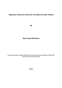 Japanese Cinema As Mass Art: an Export of Mass Cinema