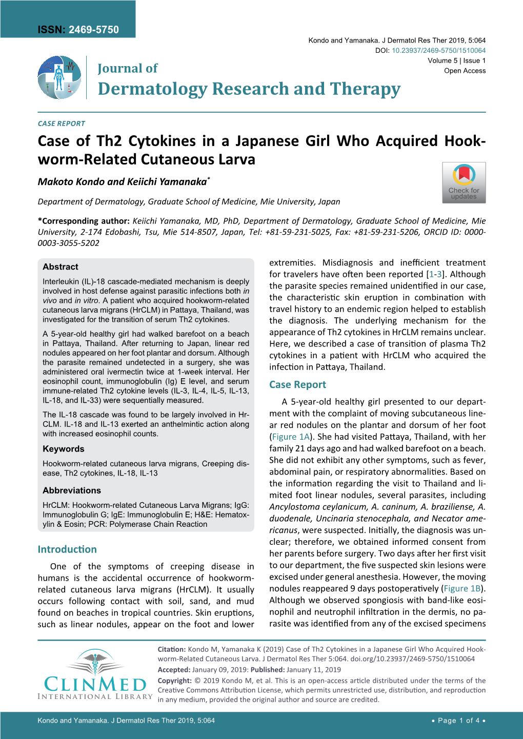 Case of Th2 Cytokines in a Japanese Girl Who Acquired Hookworm