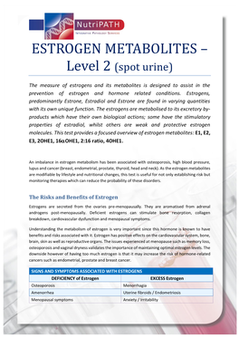 ESTROGEN METABOLITES – Level 2 (Spot Urine)