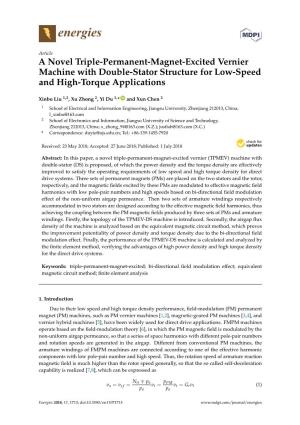 A Novel Triple-Permanent-Magnet-Excited Vernier Machine with Double-Stator Structure for Low-Speed and High-Torque Applications