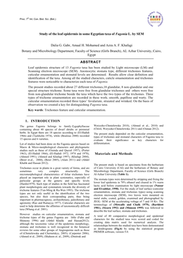 Study of the Leaf Epidermis in Some Egyptian Taxa of Fagonia L. by SEM