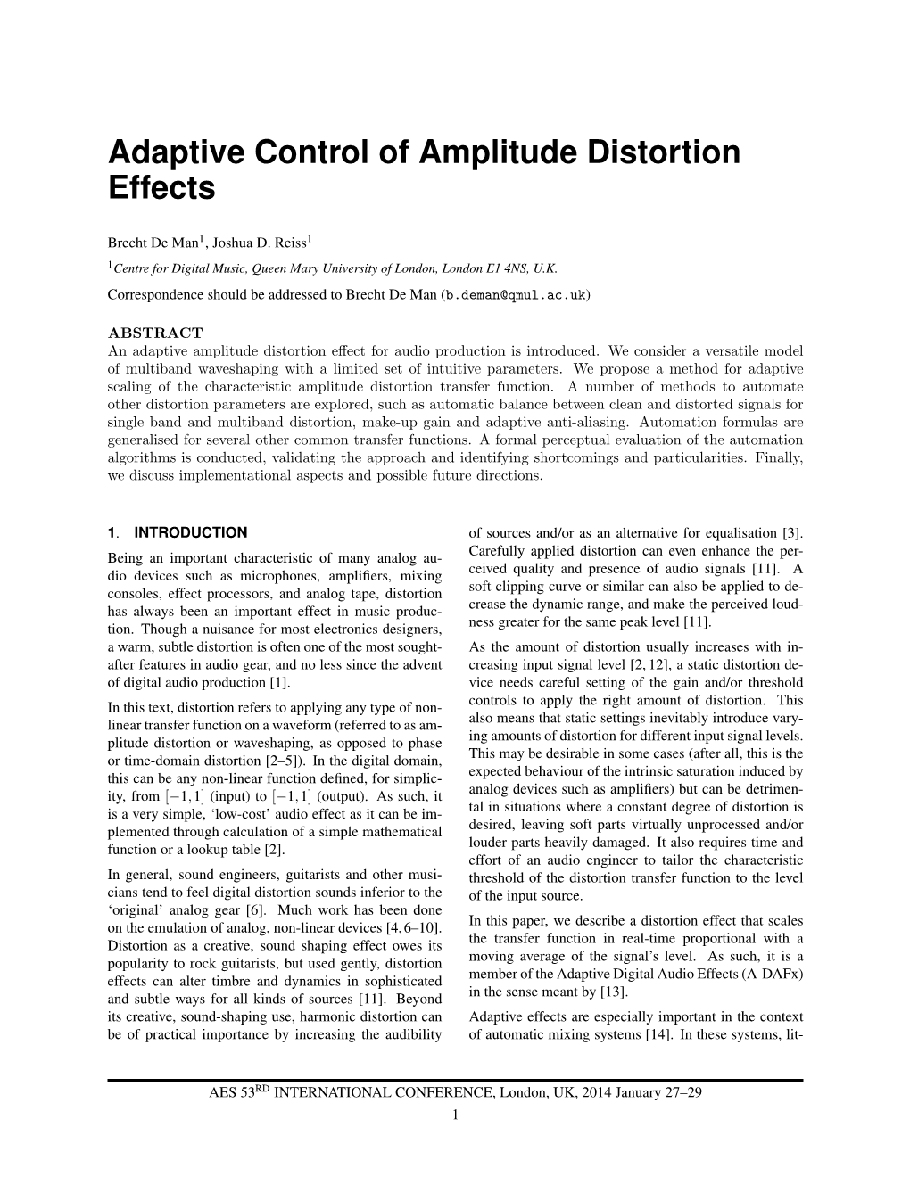 Adaptive Control of Amplitude Distortion Effects