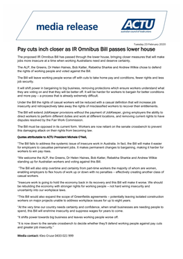 Pay Cuts Inch Closer As IR Omnibus Bill Passes Lower House