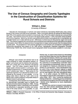 The Use of Census Geography and County Typologies in the Construction of Classification Systems for Rural Schools and Districts