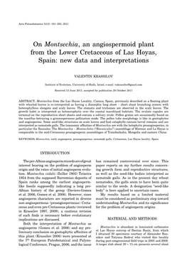 On Montsechia, an Angiospermoid Plant from the Lower Cretaceous of Las Hoyas, Spain: New Data and Interpretations