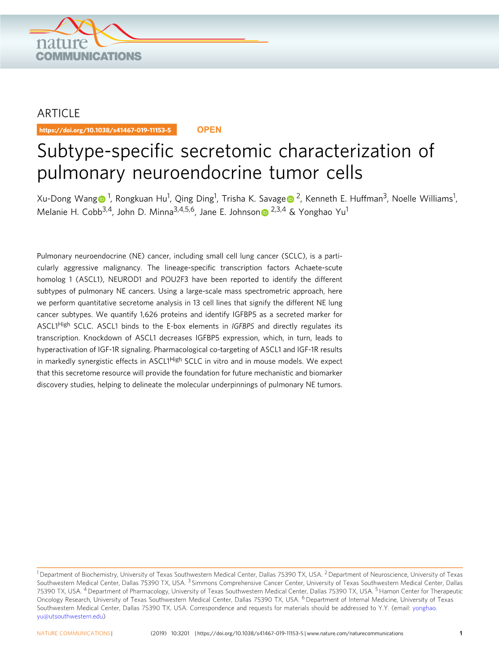 Subtype-Specific Secretomic Characterization of Pulmonary