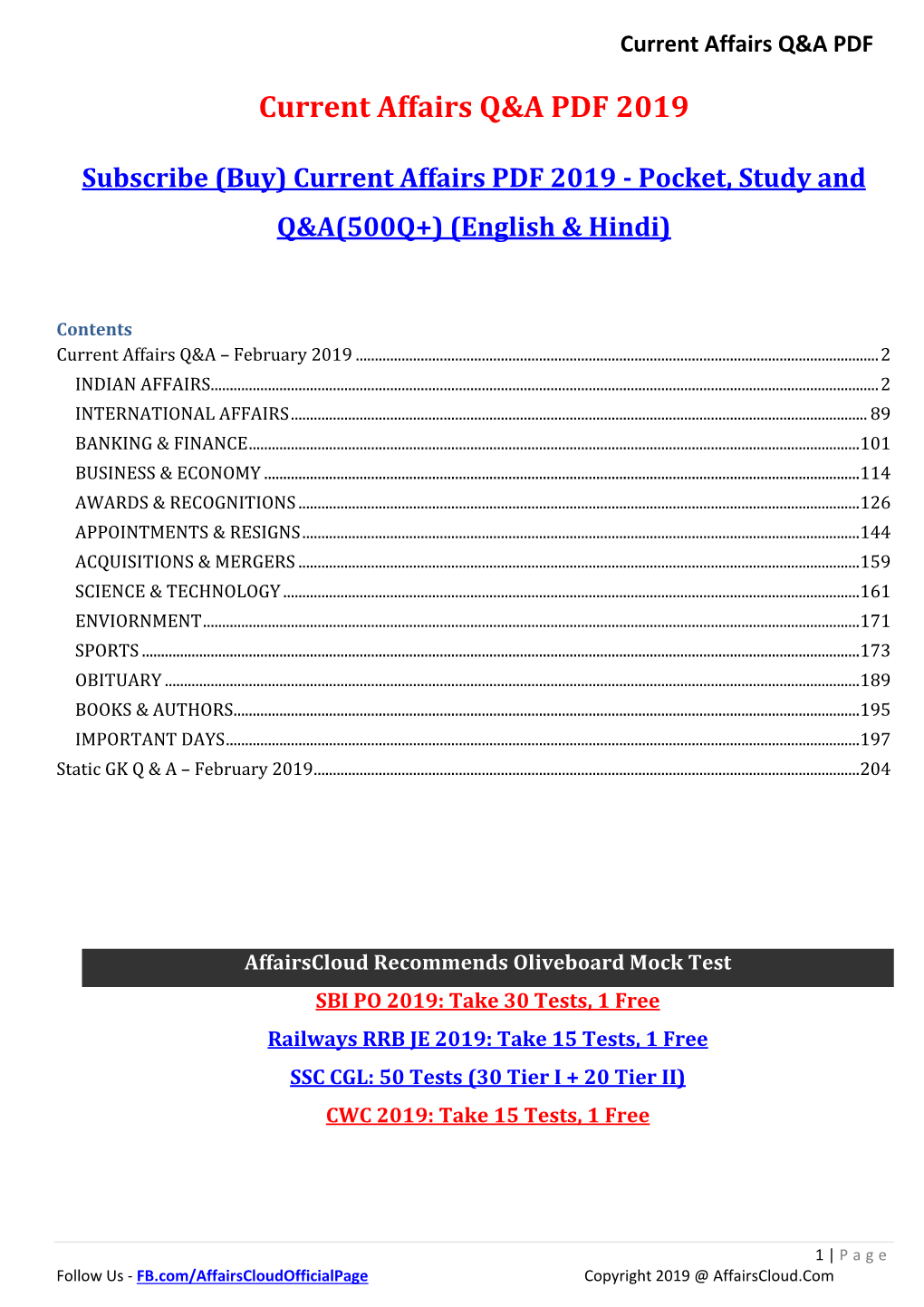 Current Affairs Q&A PDF 2019