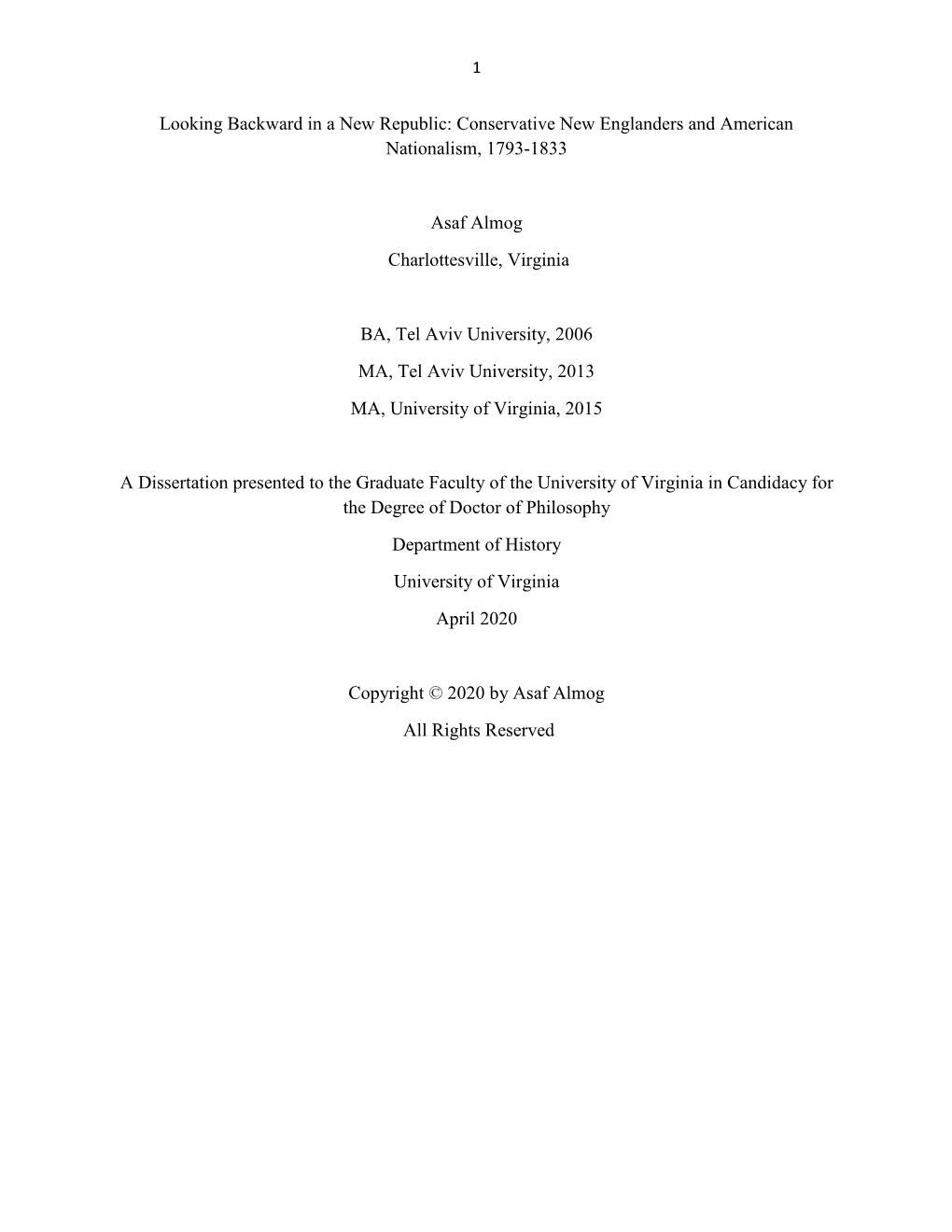 Looking Backward in a New Republic: Conservative New Englanders and American Nationalism, 1793-1833