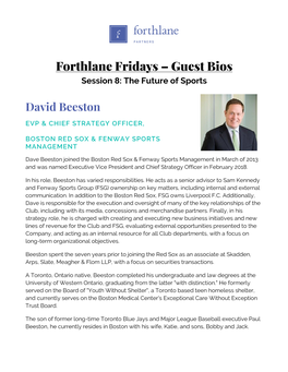 Forthlane Fridays – Guest Bios Session 8: the Future of Sports