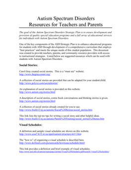 Autism Spectrum Disorders Resources for Teachers and Parents