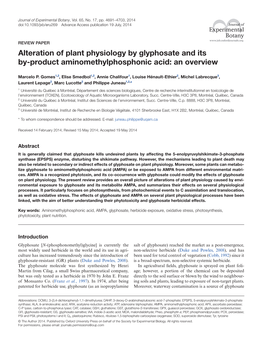 Alteration of Plant Physiology by Glyphosate and Its By-Product Aminomethylphosphonic Acid: an Overview