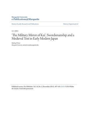 Swordsmanship and a Medieval Text in Early Modern Japan Michael Wert Marquette University, Michael.Wert@Marquette.Edu