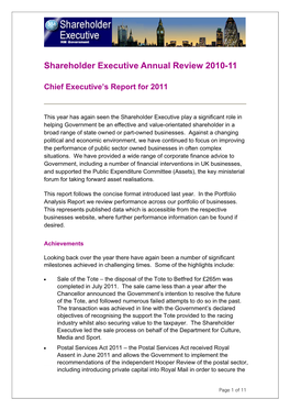 Shareholder Executive Annual Review 2010-11