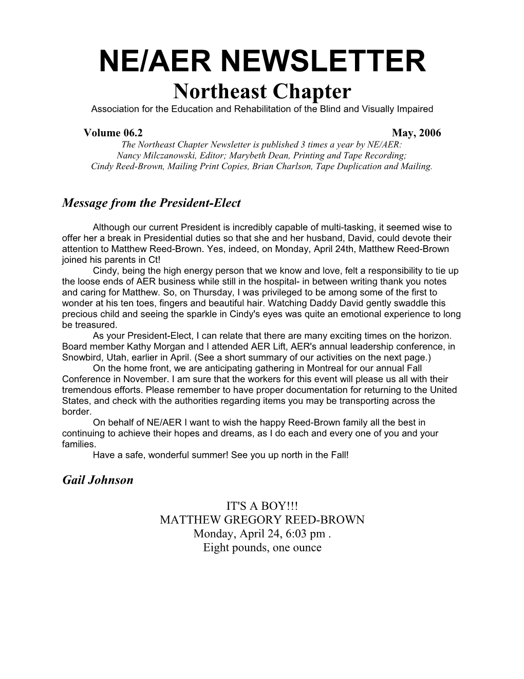 Ne/Aer Newsletter