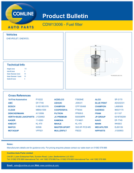 Product Bulletin CDW13006 - Fuel Filter