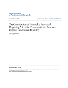 The Contribution of Syntrophic Fatty-Acid Degrading Microbial Communities to Anaerobic Digester Function and Stability