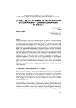 General Model of Small Entrepreneurship Development in Tourism Destinations in Croatia
