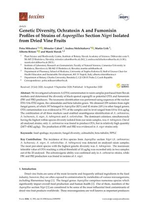 Genetic Diversity, Ochratoxin a and Fumonisin Profiles of Strains of Aspergillus Section Nigri Isolated from Dried Vine Fruits