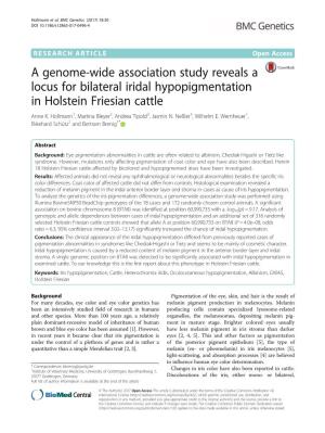 A Genome-Wide Association Study Reveals a Locus for Bilateral Iridal Hypopigmentation in Holstein Friesian Cattle Anne K