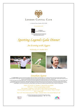 Sporting Legends Gala Dinner an Evening with Aggers