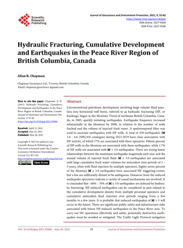 Hydraulic Fracturing, Cumulative Development and Earthquakes in the Peace River Region of British Columbia, Canada