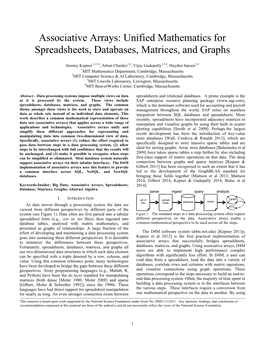 Associative Arrays: Unified Mathematics for Spreadsheets, Databases, Matrices, and Graphs